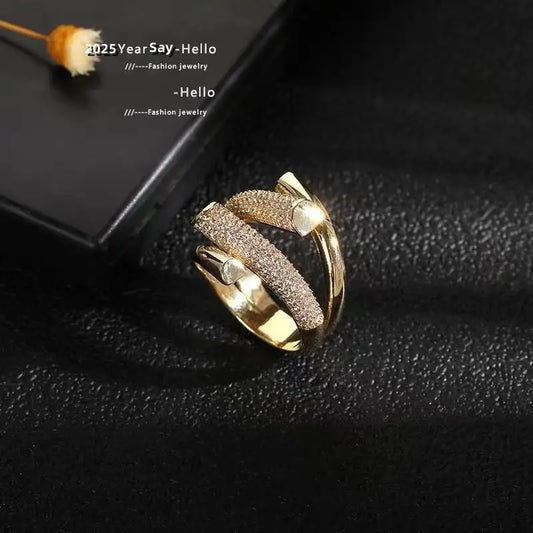 UILZ 2025 NEW French Elegant Multi-layered Rings For Women Luxury Exquisite Zircon 18K Gold-plated Ring Not Fading Jewelry Gift