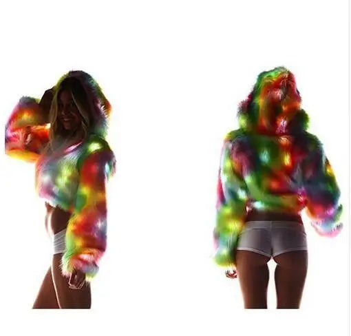 Popular Imitation Fox Fur Coat Female Cosplay Christmas Halloween Colorful LED Lights Carnival Coat