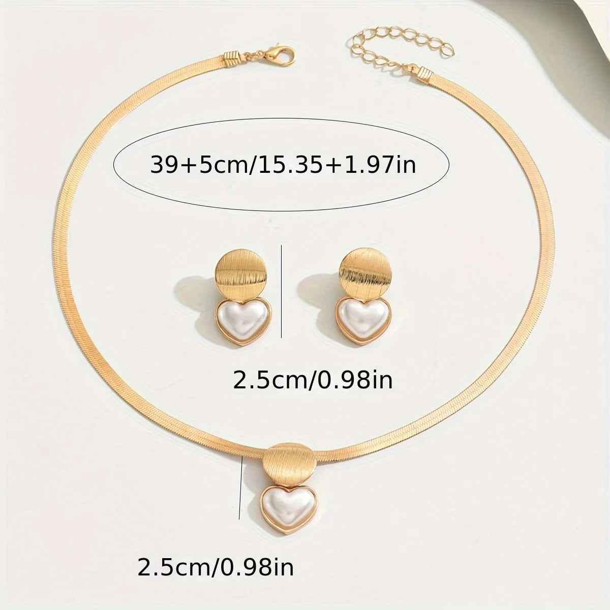 3PCS Elegant Golden Jewelry Set - Chic Necklace & Matching Earrings with Heart & Geometric Pendants, Ideal for Daily Wear