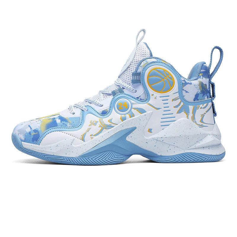 Men Basketball Shoes Soft Sole Cushioning Anti-Slip Sports Shoes Flat Comfortanle High-top Leather Basketball Boots for Man