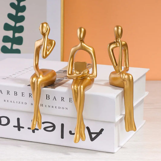 Three-piece Set of Art Figurines for Desktop Decoration, Suitable for Study Desk or Bookshelf Decoration