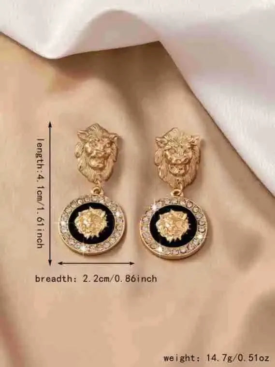 Stud Earrings For Women Vintage Lion Head Glass Geometric Party Gift OL Holiday Fashion Jewelry Ear Accessories CE150