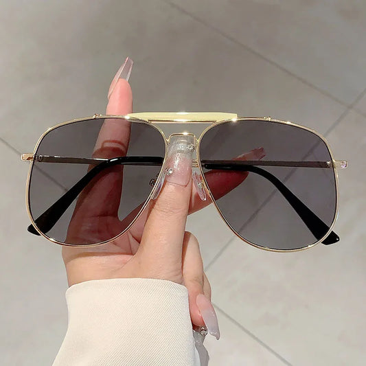 KAMMPT Vintage Pilot Black Sunglasses Women 2024 New Fashion Luxury Brand Decor Shades Oversize Trendy Metal Beach Sun Glasses