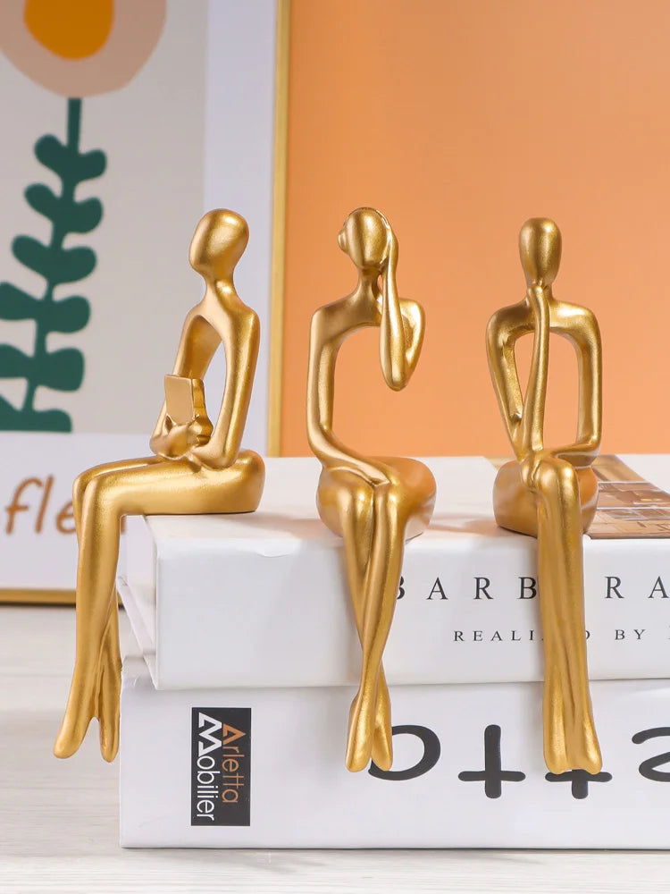 Three-piece Set of Art Figurines for Desktop Decoration, Suitable for Study Desk or Bookshelf Decoration