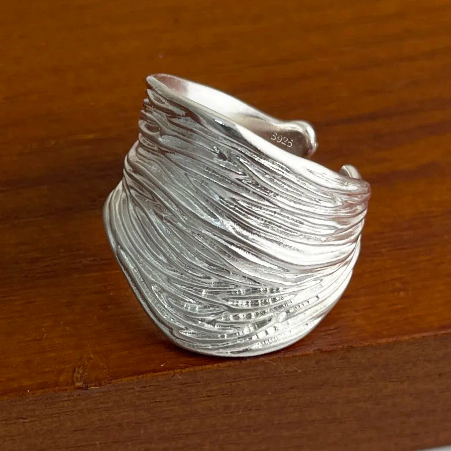 925 Sterling Silver Rings For Women Geometric Fine Jewelry Finger Adjustable Wide Sparkling Ring For Party Birthday Gift