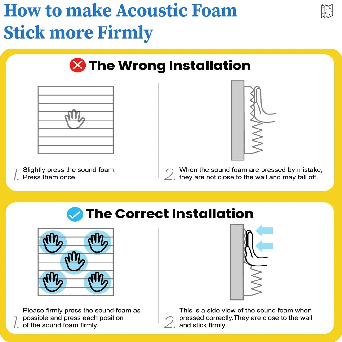 12 Pack Acoustic Panels Self-Adhesive, 1X12X12 Inchs Soundproof Wall Panels Quick-Recovery Sound Proof Foam Panels High Density