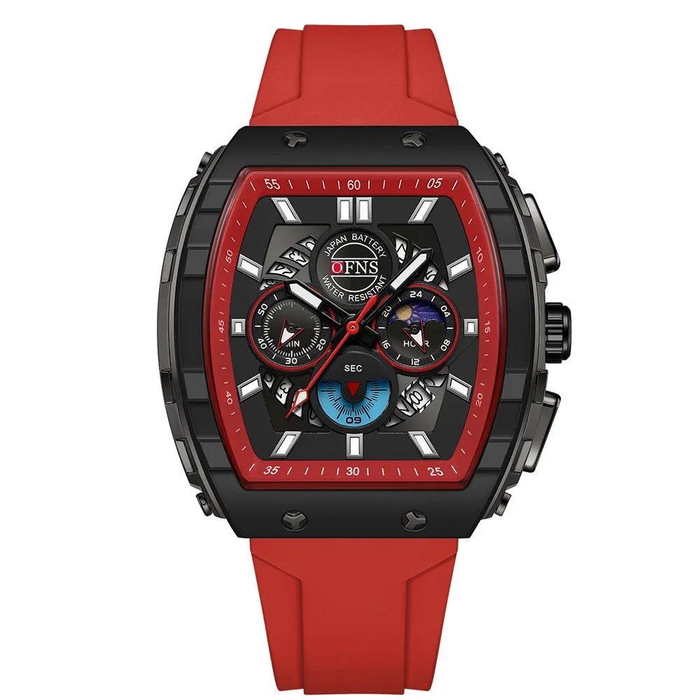 OFNS Fashion Quartz Watches for Man Luminous Waterproof Chronograph Calendar Silicone Strap Outdoor Luxury Sports Men Watch