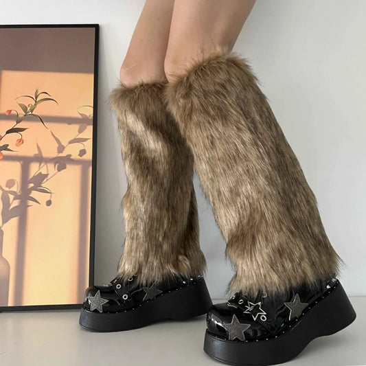 Women's Faux Furs Leg Warmers Sexy Furry Fuzzy Leg Warmers Soft Boot Cuffs Cover