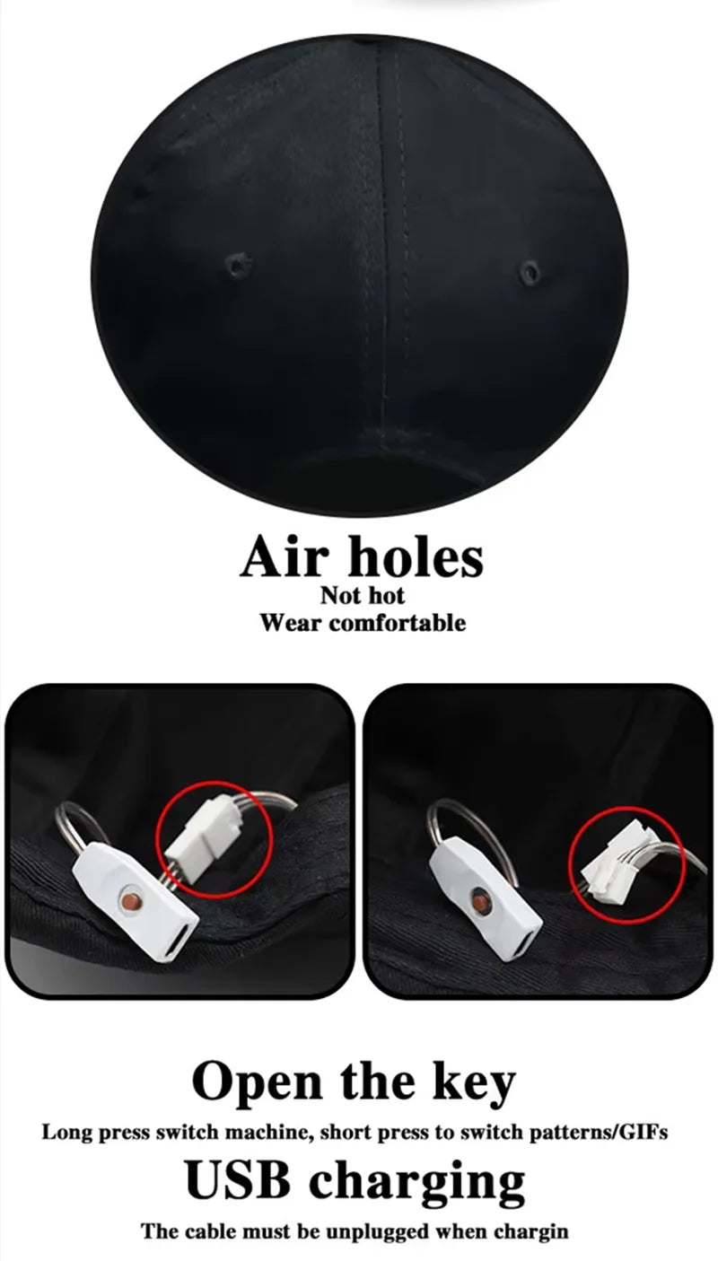2025 New LED Cap, Multi-Language APP Control DIY Editing Light Up Cool Hat (Text, Music, Image, Drawing) For Men Women