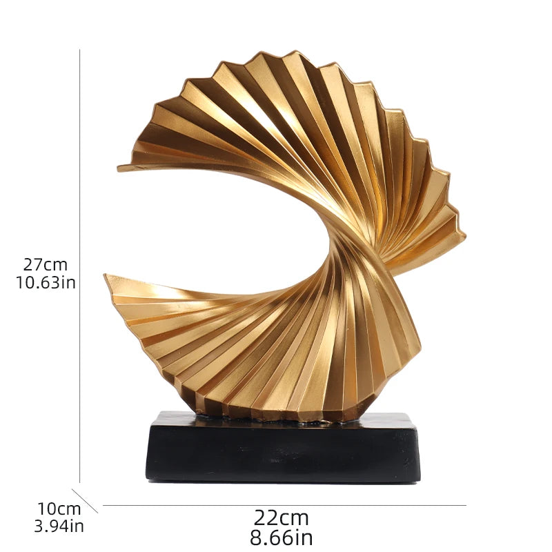 Golden Wave Resin Craft Sculpture - Abstract Art Home Decor Figurine, Bedroom, Living Room, and Study Desktop Decorations