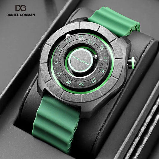 DANIEL GORMAN Sport Watch for Men Fashion Green Silicone Strap Waterproof Luminous Wristwatch with Magnetic Beads Hands DG0788