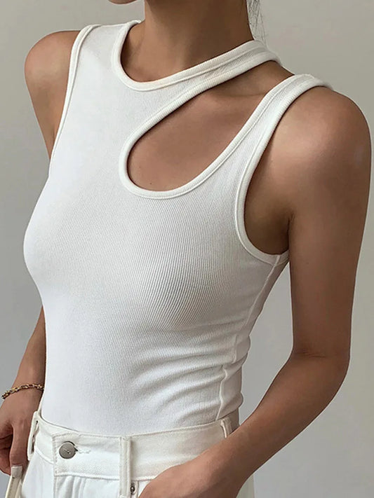 Casual y2k White Cut Out Women's T Shirt Sleeveless Slim T Shirts Female Clothing 2024 Summer Fashion crop top women camisetas