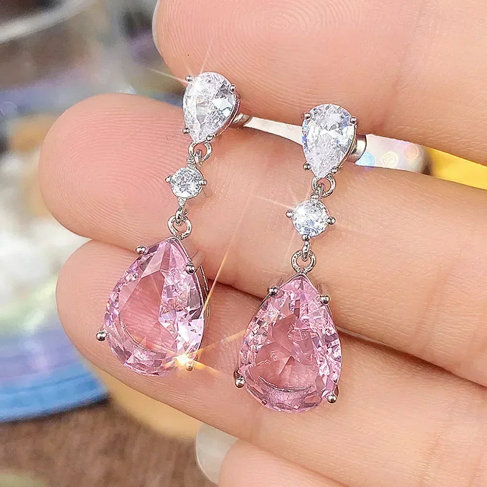 Luxury Square Purple Cubic Zirconia Crystal Earrings for Women New FashionExquisite Fashion Gold Color Dangle Wedding Jewelry