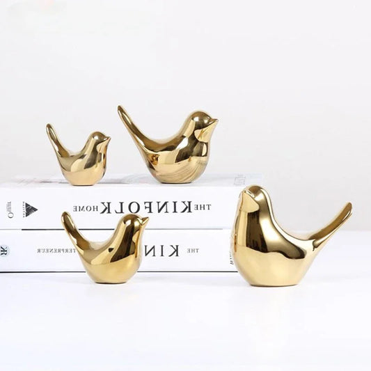 Modern Simple Luxury Golden Ceramic Bird Figurines Home Decoration Accessories Golden Bird Figures Decorative Wedding Ornaments