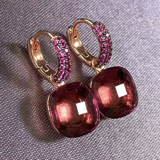 12.6mm Flat Nudo Earrings Inlay Black Zircon Candy Color Crystal Earrings For Women Drop Earrings Fashion Jewelry Gift