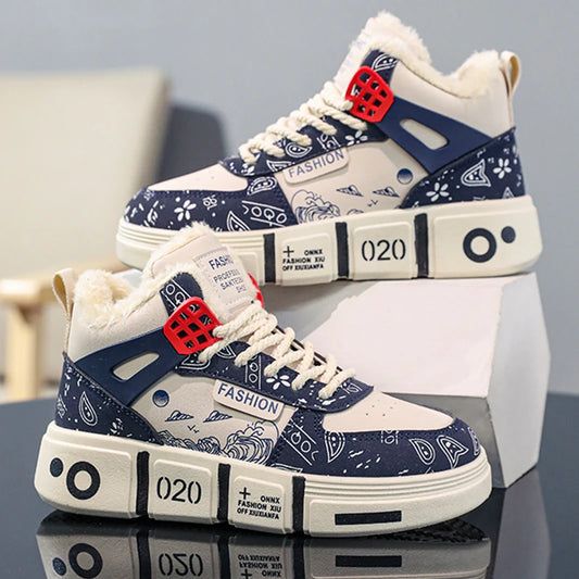 Kids Sneakers Winter Warm Plush Walking Shoes High-top Comfortable Fashion Casual Flat Tennis Shoes Childrens Boots for Boy