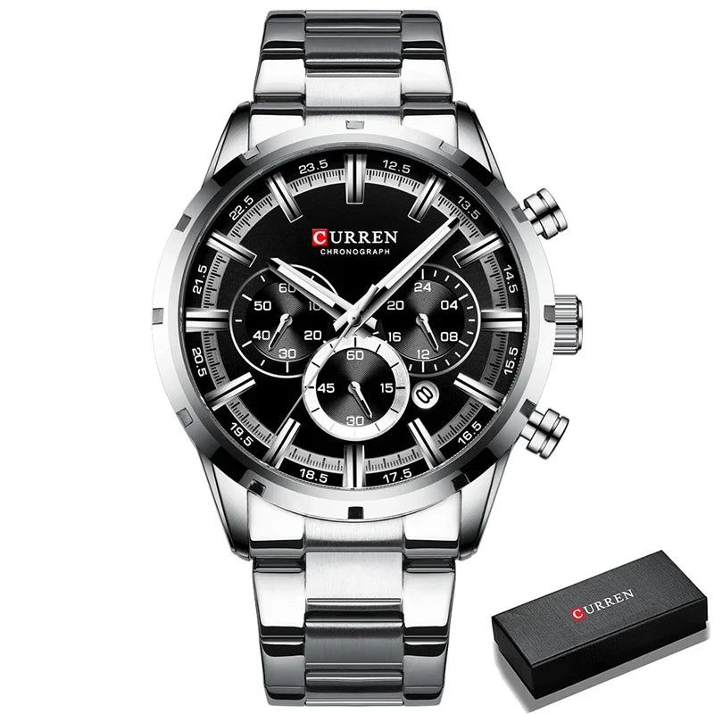 CURREN 8355 Top Brand Luxury Sports Quartz Mens Watches Full Steel Waterproof Chronograph Wristwatch Men Relogio Masculino