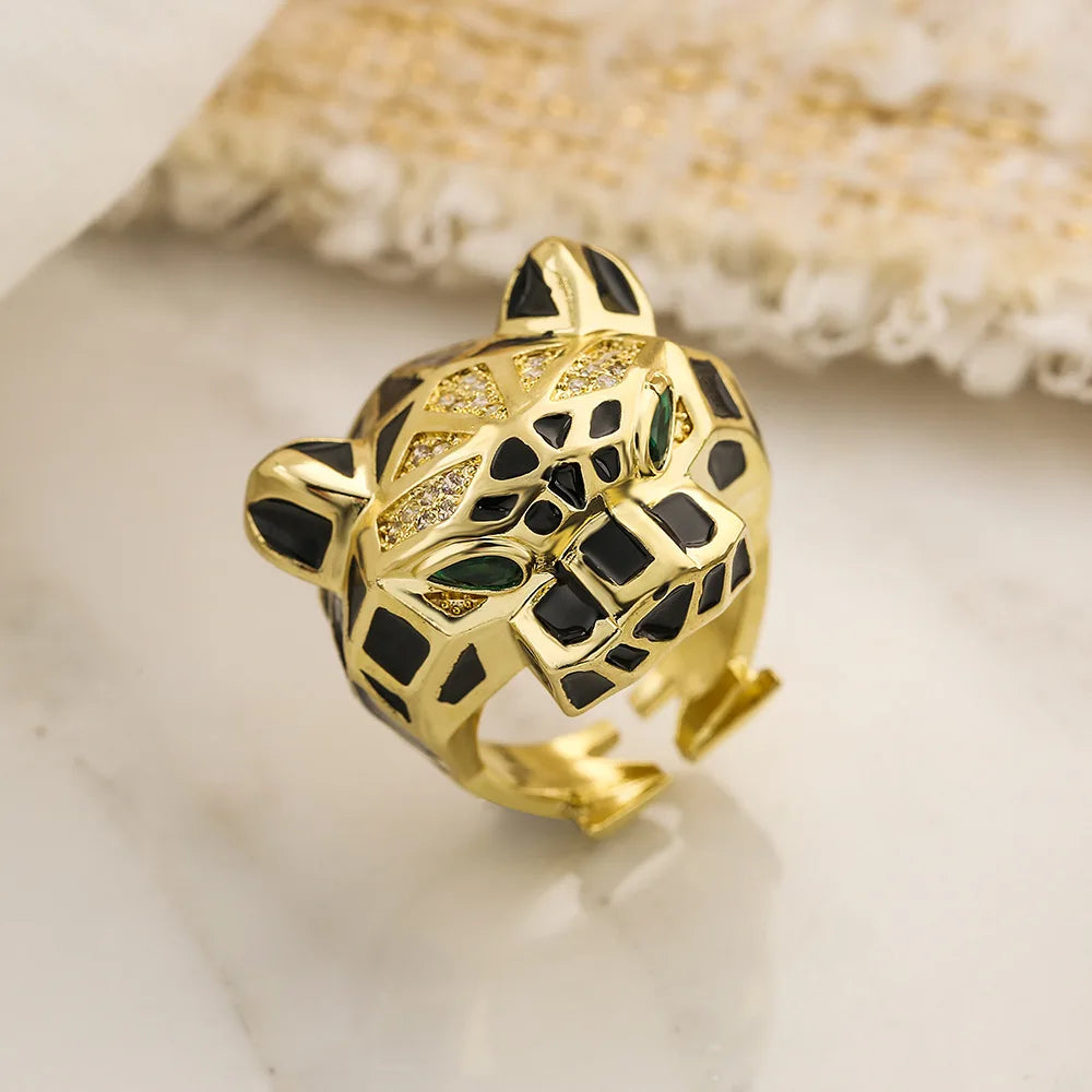 2025 New Fashion Statement Big Animal Ring For Women Girl Party Jewelry Gold Color Hollow Leopard Open Ring Wholesale