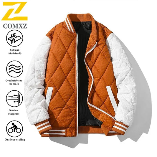 Men's Vintage Baseball Jacket Color-Block Padded clothe Waterproof Windproof Thermal Outdoor Wear for Camping Fishing Streetwear