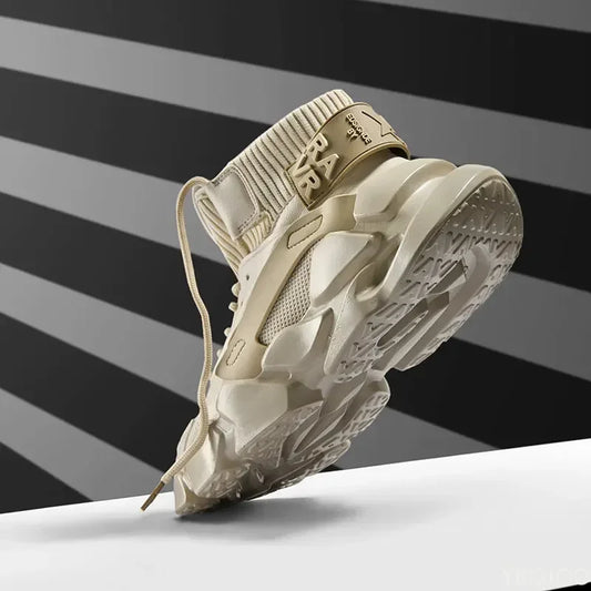 New High-top Beige Men's Sneakers Chunky Men Shoes Heighten Fashion Casual Plus Size Zapatillas Damping Tennis Shoes 2023