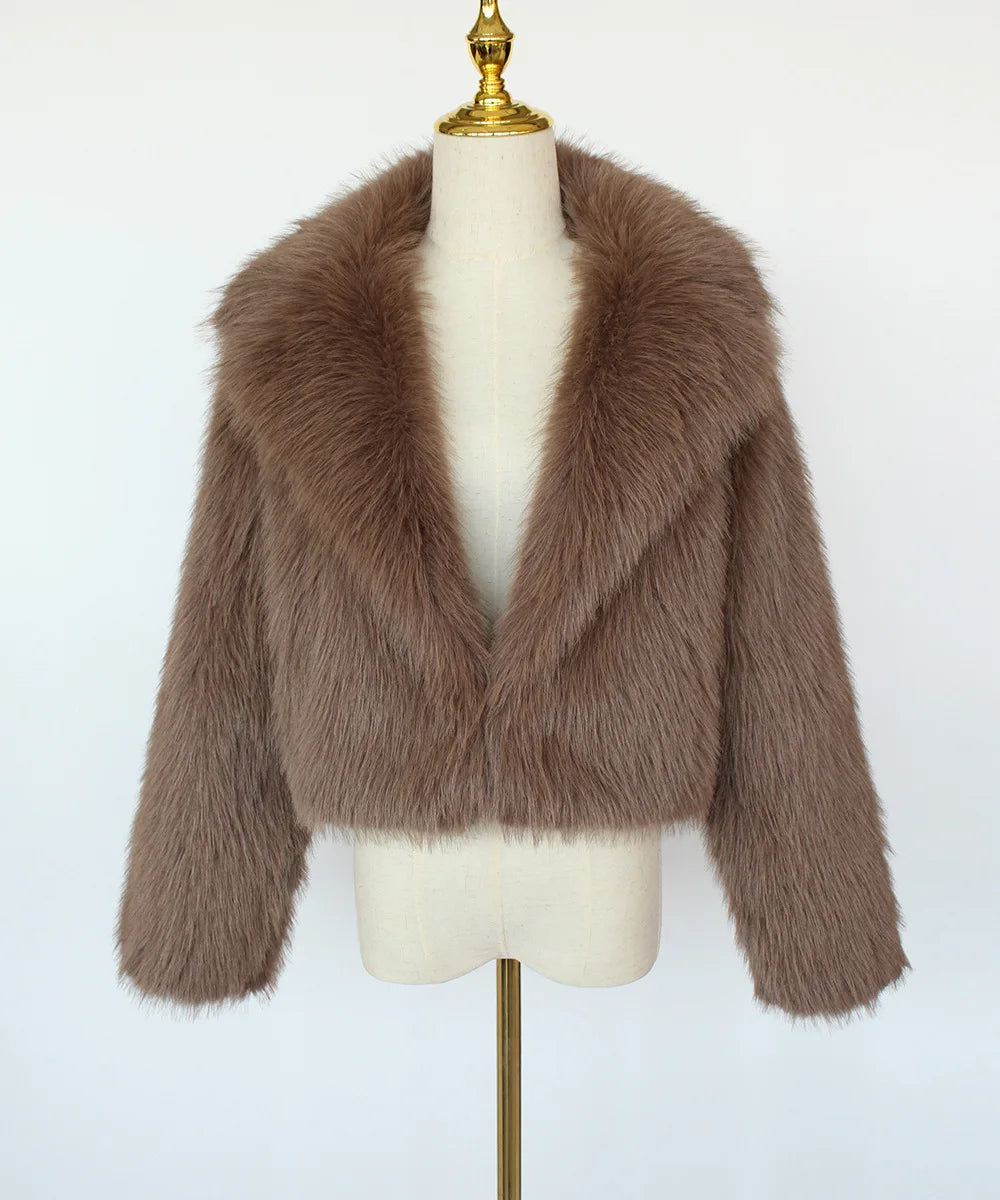 2025 Female Winter Brown Faux Fur Coat For Women Casual Long Sleeve Fluffy Plush Jacket Lady Solid Thick Fake Fur Warm Cardigan