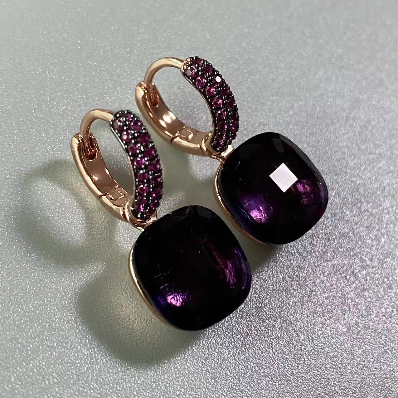 12.6mm Flat Nudo Earrings Inlay Black Zircon Candy Color Crystal Earrings For Women Drop Earrings Fashion Jewelry Gift