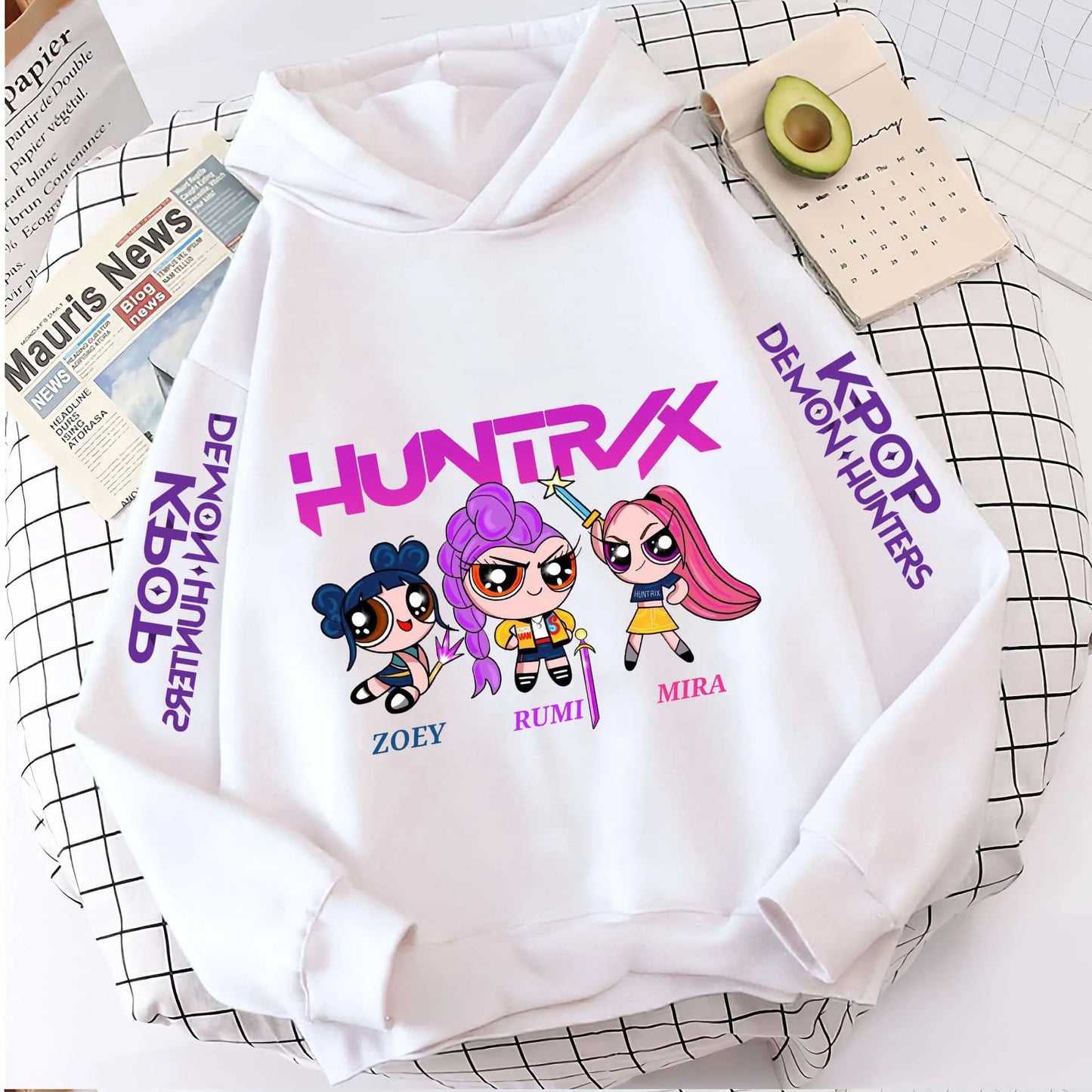 Cute Girls Hooded Sweatshirt Warm Rumi KPop Demon Hunter Cartoon Children's Wave Fashion Casual Tops Casual Black Pink Clothing
