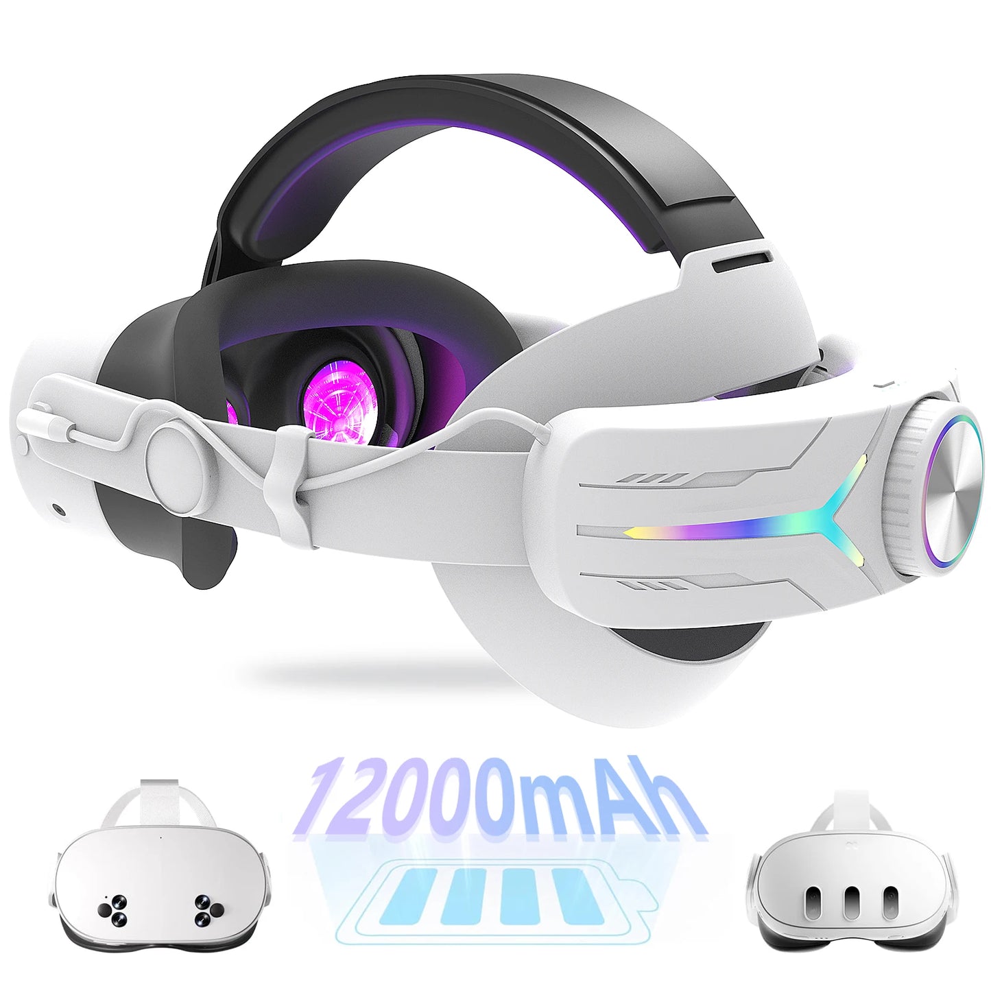 mtomatovr for Meta quest3s/quest3 Battery Head Strap Extends 4-6 Hours RGB Light Fast-Charging vr accessory Elite Replacement