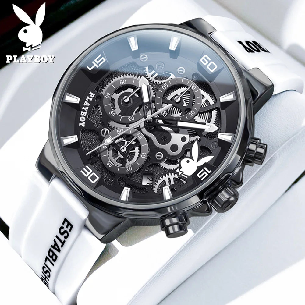 PLAYBOY Top Brand Trend Quartz Watch for Men Original Silicone Strap Men's Watches Waterproof Calendar Multifunction Male Watch
