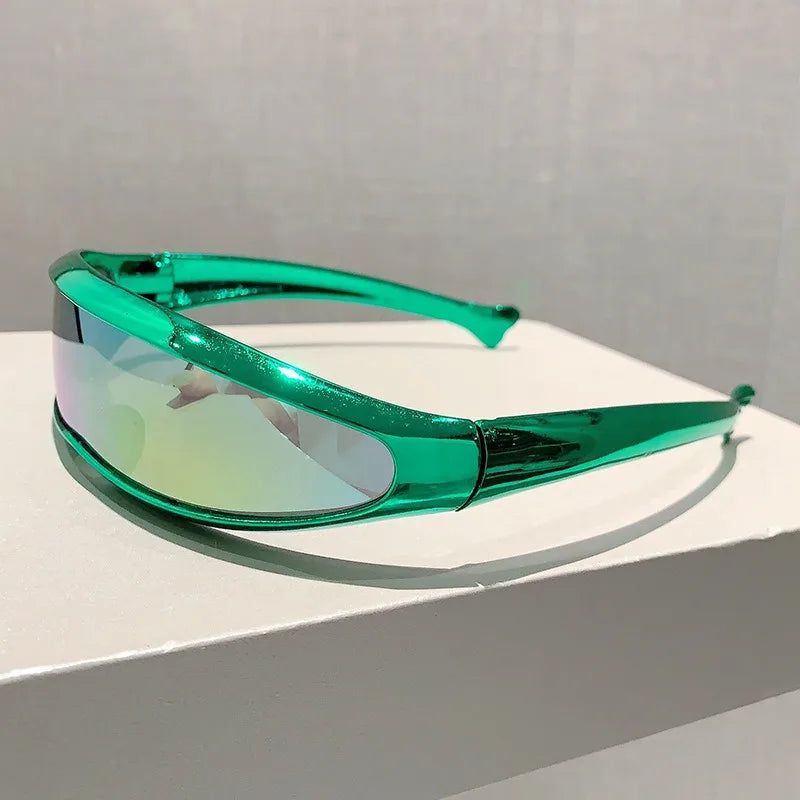 Futuristic One-piece Mirror Personalized Electroplated Sunglasses Women Men 2025 Y2K Steampunk Goggles Rave Party Glasses UV400