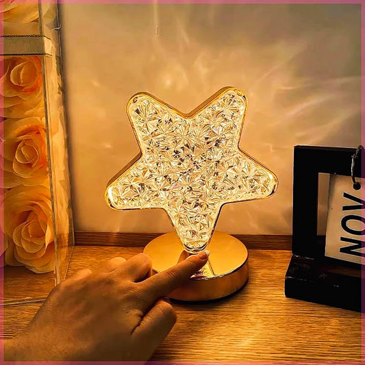 3D Crystal Touch Control LED Night Light for Kids Bedroom - USB Rechargeable Color Changing Square Star Moon Shapes Lamp