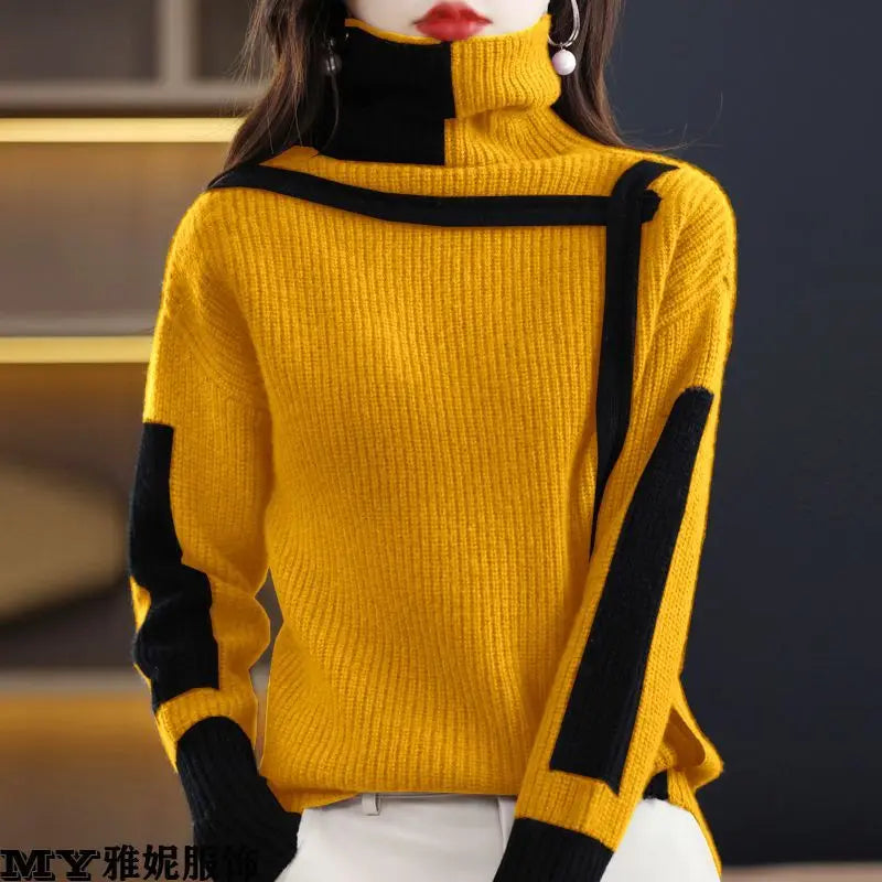 Vintage Ladies Sweater New Turtleneck Autumn Winter Loose Pullover Interior Lapping Knitting Bottoming Shirt Women Clothes Tops
