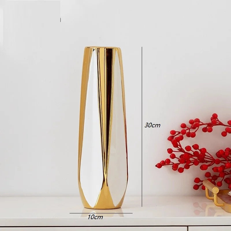 30cm Water Gold Luxury Ceramic Vase for Home Living Room Luxury Decoration Study Entrance