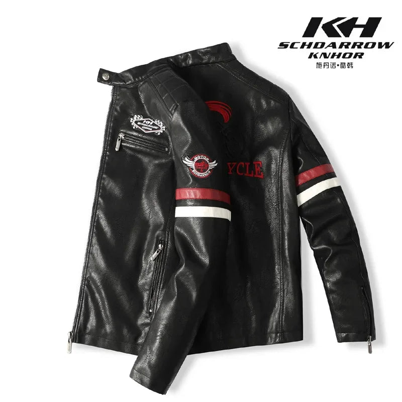 Motorcycle Jacket Leather Men's Brand Moto Leather Jacket Coat Men Handsome Washed Embroidery Biker PU Jacket Male Jaqueta Men