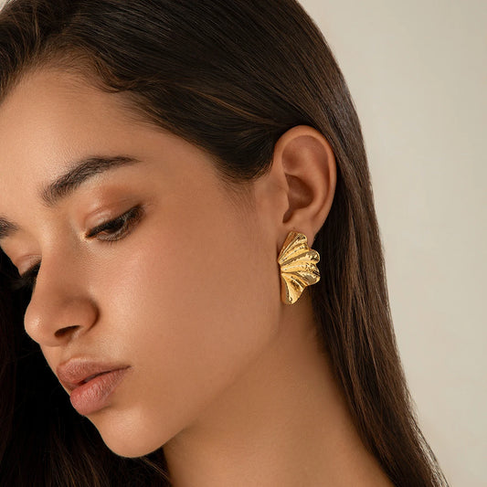 KunJoe Vintage Irregular Half Flower Stud Earrings for Women Elegant Designer Geometric Petals Piercing Earring Party Jewelry