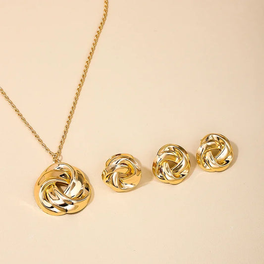 Fashion Jewelry Sets For Women Exaggerated CCB Smooth Twist Necklace Ring Earrings Gift Holiday OL DS003