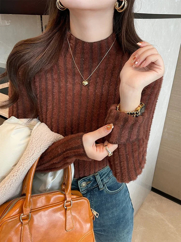 2025 Knitted Pullover Thick Warm Turtleneck Sweater Women Tops Lined Sweater Autumn Winter Streetwear Jersey Knitwear Jumper