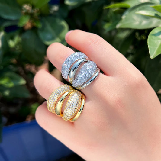 CWWZircons Adjustable Cubic Zirconia Bold Big Statement Ring for Women Luxury Gold Color Bridal Engagement Wedding Jewelry J0129