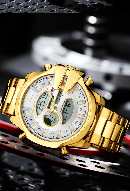 KAT-WACH double display men's watch multi-color steel strip watch led light alarm clock calendar week display