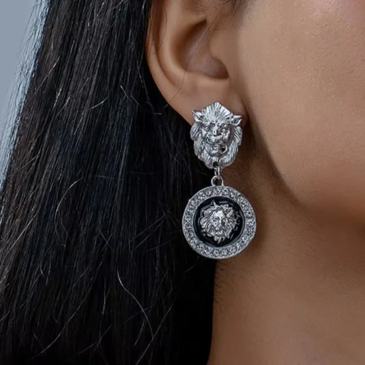 Stud Earrings For Women Vintage Lion Head Glass Geometric Party Gift OL Holiday Fashion Jewelry Ear Accessories CE150