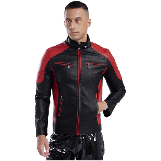 Mens Racing PU Leather Jackets Coat Long Sleeve Front Zipper Outerwear Windproof Motorcycle Biker Racer Bomber Jacket Streetwear