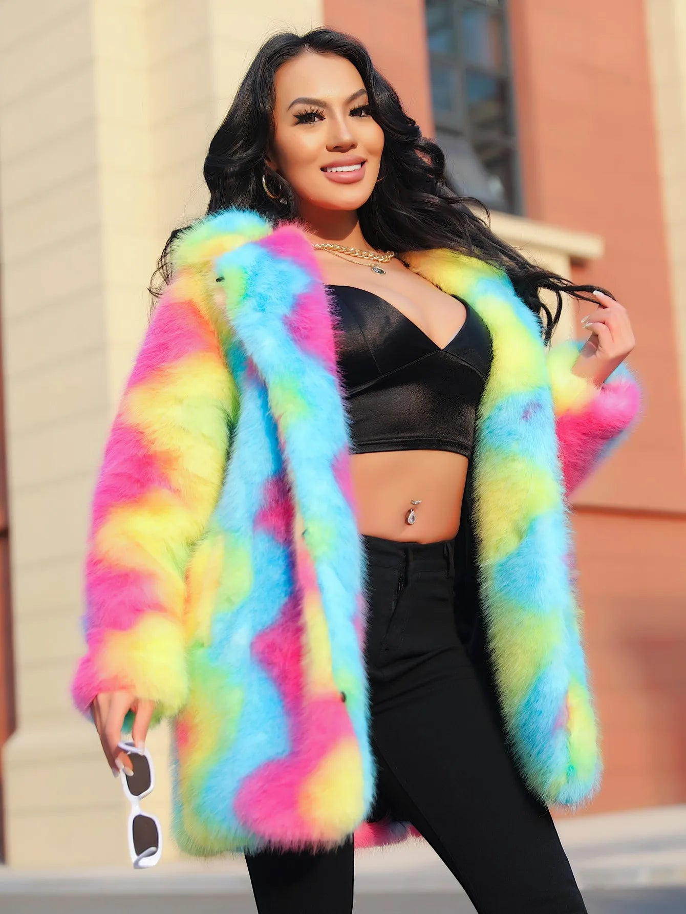 New Colorful Personalized Faux Fur Coat Women's Regular And Plus Size Fall And Winter Hooded Thick High Quality Faux Fur Coat