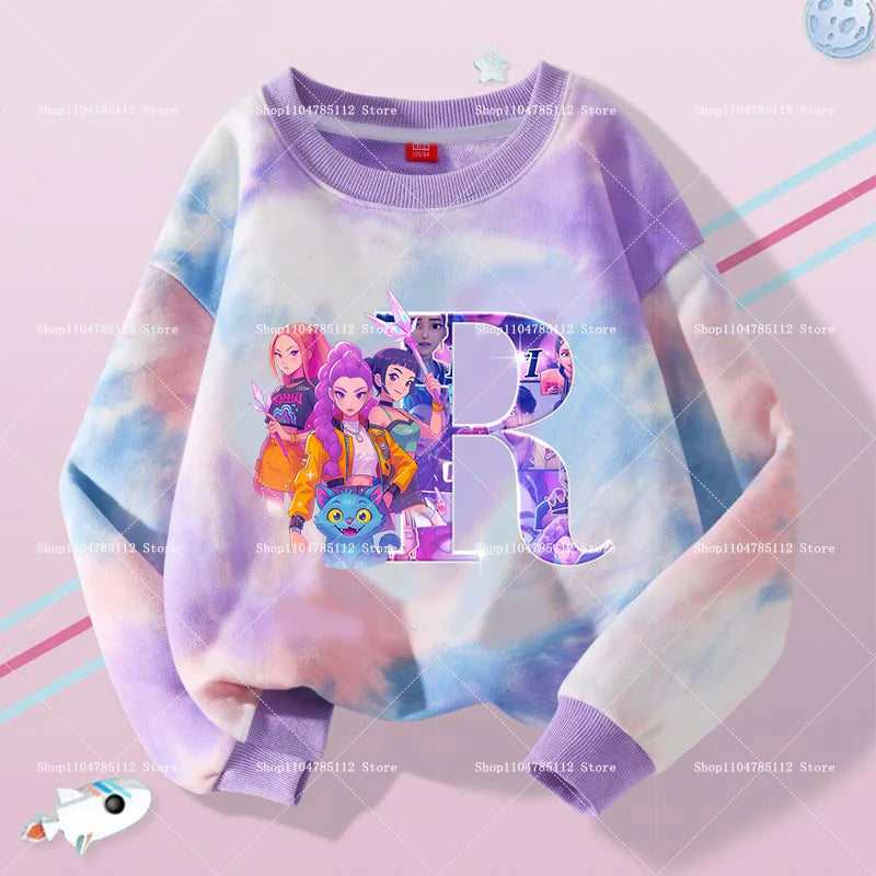 K Pop Demon Hunters Girls Sweatshirt Rumi Mira Zoey A-Z Hoodies Kids Spring Autumn Pullover Children Long Sleeves Clothes Gift