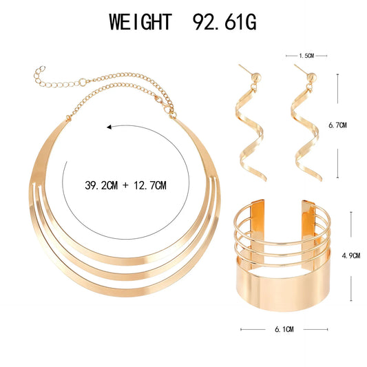 DIEZI Punk Gold Silver Color Choker Torques Necklace Earrings Bangles Set For Women Fashion Vintage Clavicle Jewelry Set