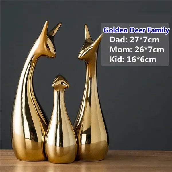 Ceramic Electroplating Ornaments Nordic Ins Cabinet Decorations Home Porcelain Deer/Swan Family Apple Shape Figurines