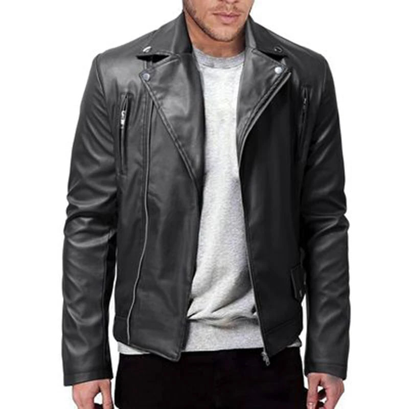 Mens Pu Leather Jackets Autumn Casual Motorcycle Jacket Biker Red Black Faux Leather Coats Pocket Zipper Overcoat Men Clothing