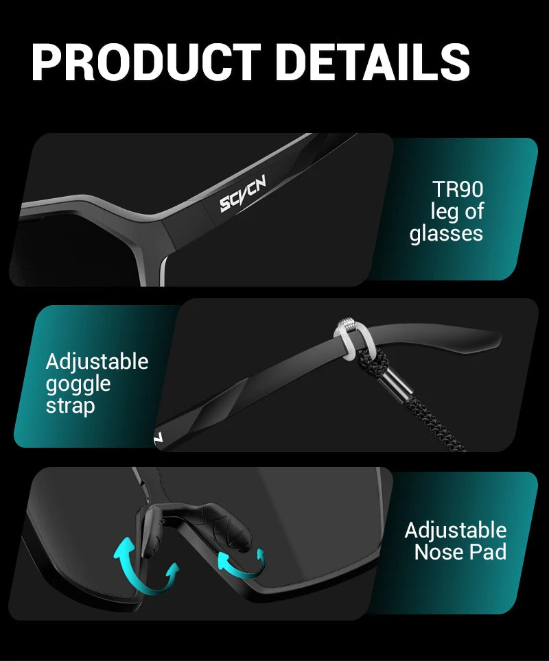 SCVCN New Photochromic Sunglasses MTB Cycling Glasses Outdoor Sports Running Drving Goggles UV400 Protection Bike Eyewear