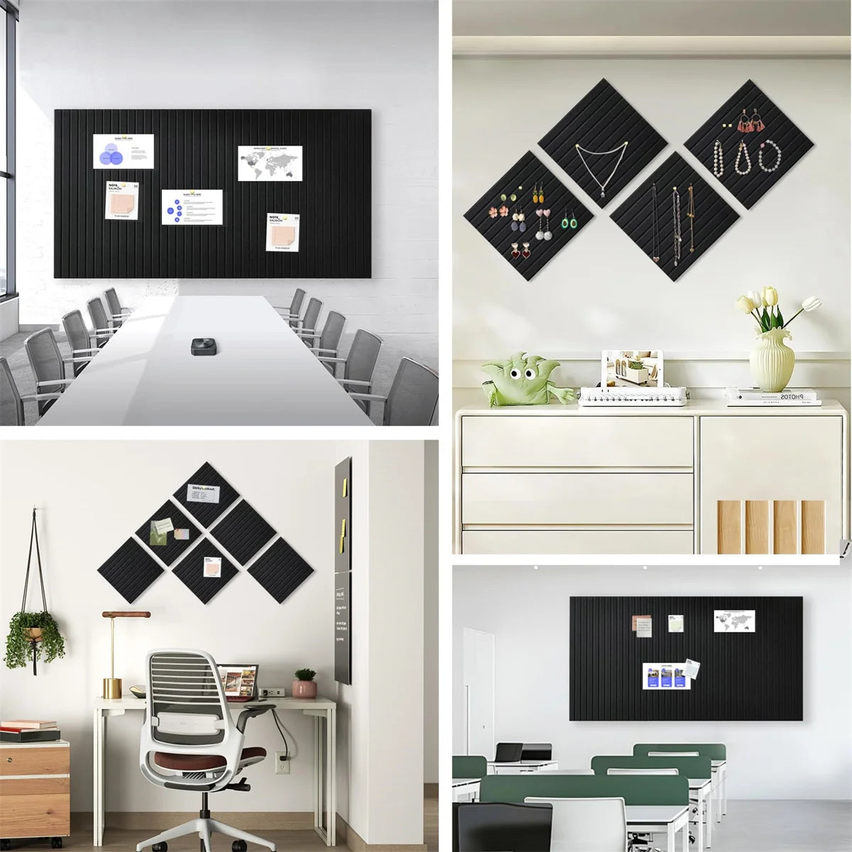 6pcs Large Cork Board for Office Black Felt Board Alternative - Slat Wall Paneling, Felt Bulletin Board Tiles for Office Wall