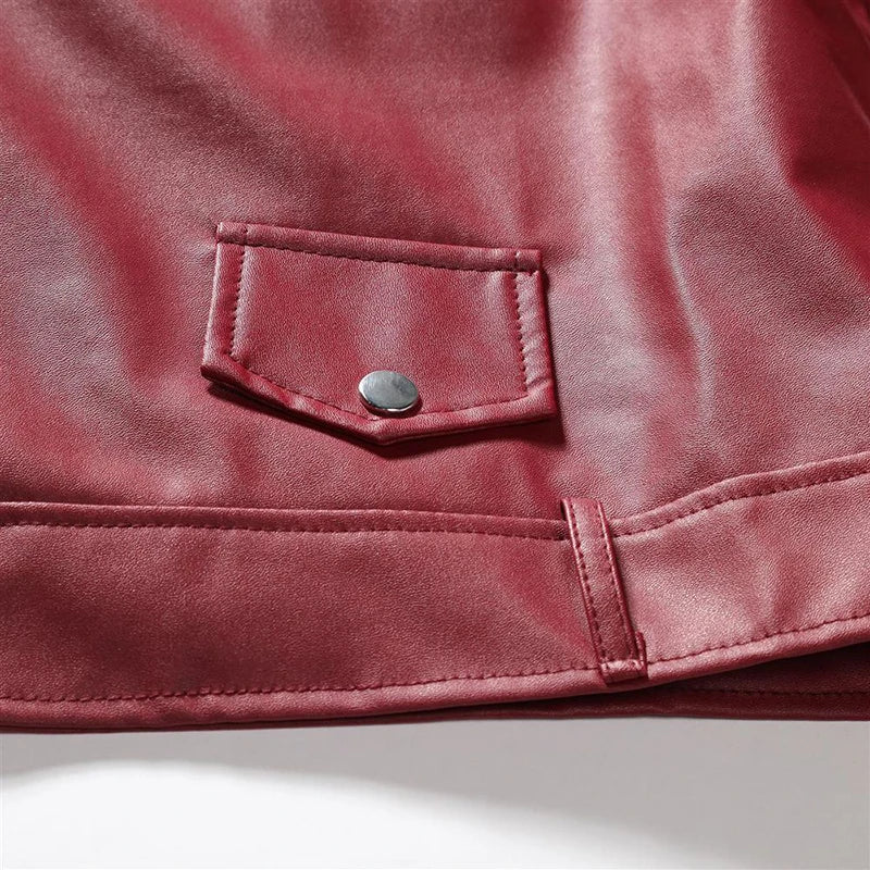 Mens Pu Leather Jackets Autumn Casual Motorcycle Jacket Biker Red Black Faux Leather Coats Pocket Zipper Overcoat Men Clothing