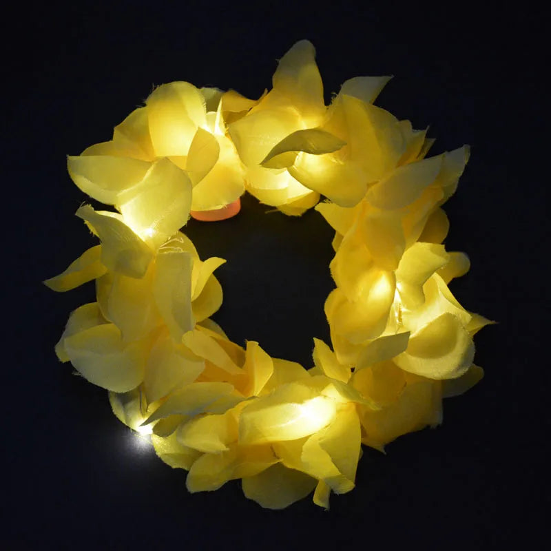 1pcs Women Girl LED Hawaii Hawaiian Lei Headband Glow Light Up Bridesmaids Bridal Flower Crown Wreath Birthday Wedding Party